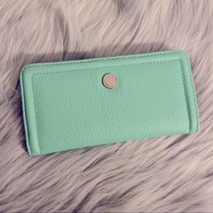Mint Green Wallet Bi-fold, Zipper & Snap Silver